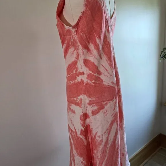 Haris Cotton Brand Dress Tie-Dye Linen Shift Sz. S Red/Pink/White Blend - Picture 3 of 13